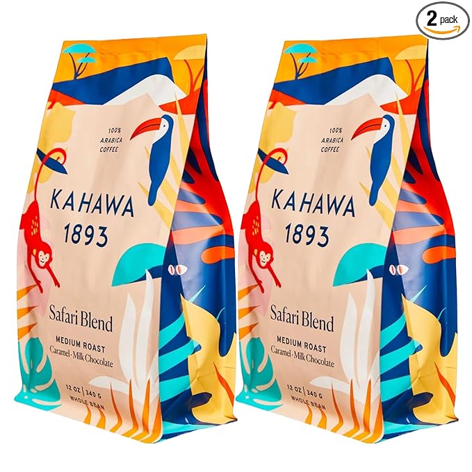 Kahawa 1893 Whole Bean Coffee Medium Roast Safari Blend 24 Oz - As Seen on Shark Tank, High Antioxidants, Naturally Sweet, Organically Grown, Ethically & Sustainably Sourced