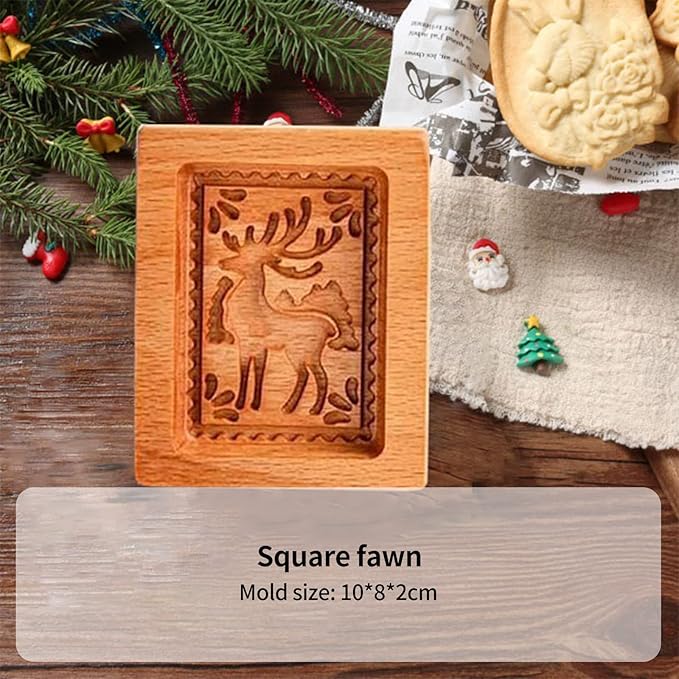 Wooden Cookie Biscuit Mold, 3D Baking Embossing Craft Decorating Tool, Suitable for Halloween Thanksgiving Christmas Kitchen DIY