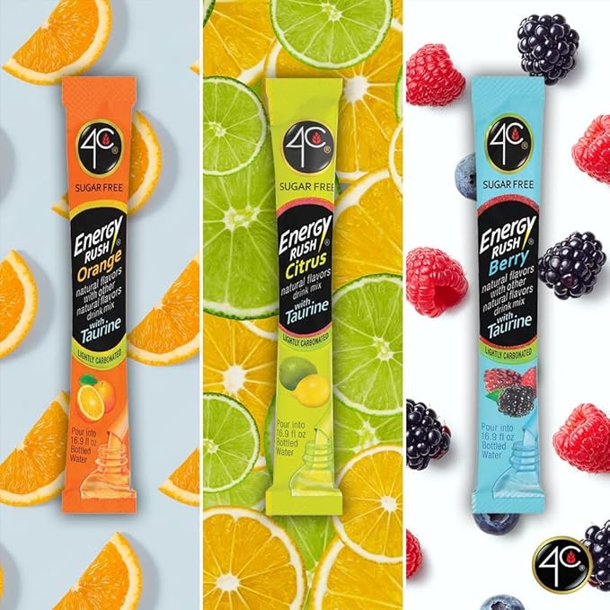 4C Powder Energy Rush Stix, Energy Rush - Berry 350 Count, Bulk Buy, Singles Stix, On the Go, Refreshing Water Flavorings, Value Pack