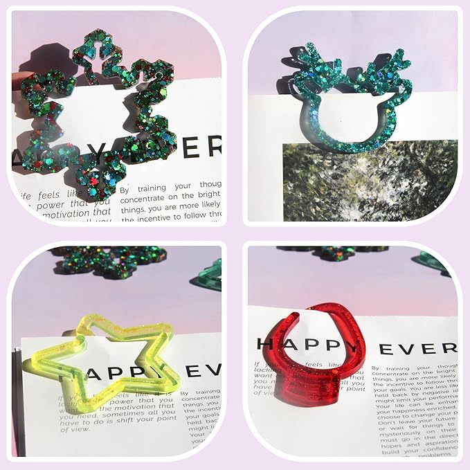 9-in-1 Christmas Resin Bookmark Mold Set - Reindeer/Snowflake/Tree/Heart/Star Silicone Molds for Epoxy Paperclips & Standard Bookmarks, Holiday Gift Crafts,DIY Supplies, Book Lovers Gift