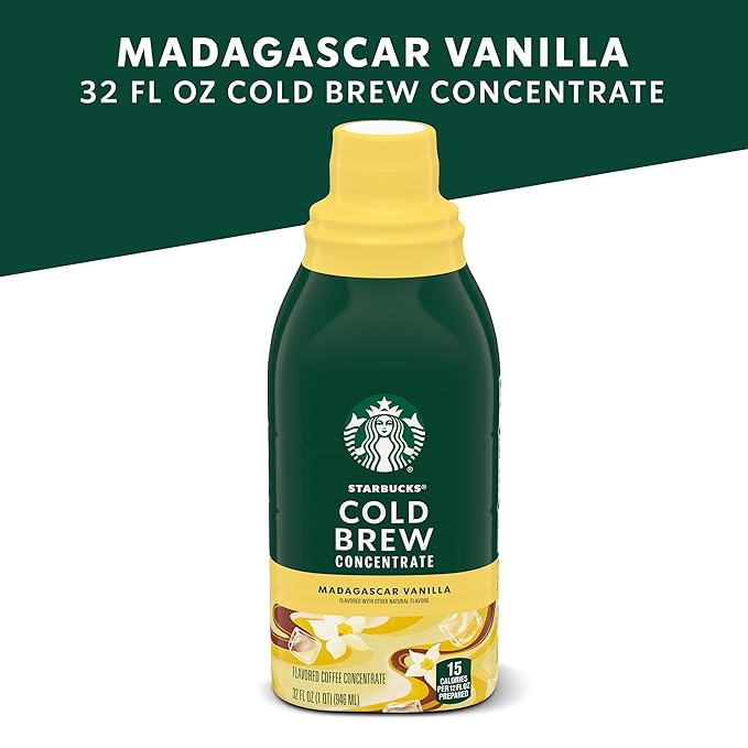 Starbucks Cold Brew Coffee Concentrate, Naturally Flavored Madagascar Vanilla, 100% Arabica, Multi-Serve Bottle (32 Fl Oz)