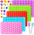 Silicone Gummy Bear Molds,5Pcs Non-stick Chocolate Candy Molds with 2 Droppers Including Mini Dinosaur, Bear Shape, Hearts, Fruit and Mini Donut