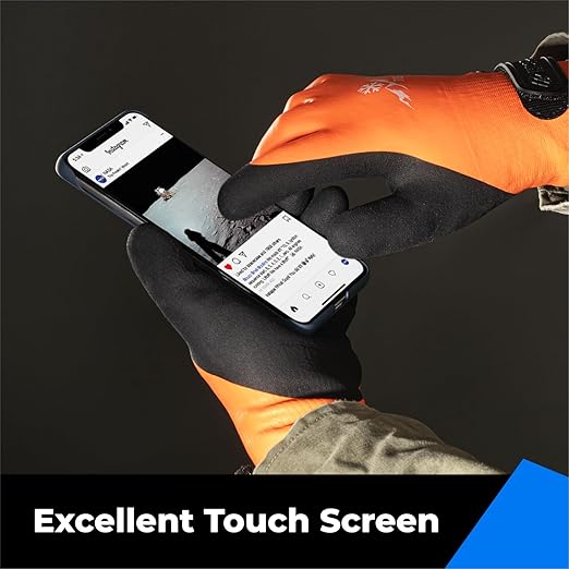 toolant 100% Waterproof Gloves Bulk for Cold Weather, 3 Pairs, Winter Work Gloves for Men Touchsreen, Warm Freezer Gloves, Thermal Insulated, With Grip, Orange, Lagre