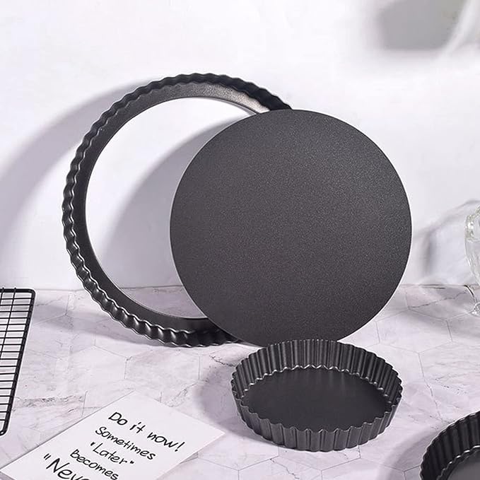 Fluted Tart Pan with Removable Bottom, Carbon Steel Round Tart Pan, Deep Baking Dish Pie Plate for Cakes Pies ([Thickened] 12-inch live bottom pie plate)