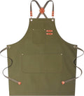 AFUN Chef Aprons for Women Men with Large Pockets, Cotton Canvas Cross Back Water Repellent Work Apron, Size M to XXL (Greygreen)