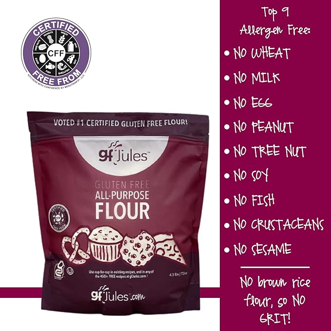 gfJules Certified Gluten Free All Purpose Flour | No Grit | Great Cup for Cup Baking Alternative to Regular Flour, Voted #1 by Gluten Free & Celiac Consumers, 4.5LB Pouch