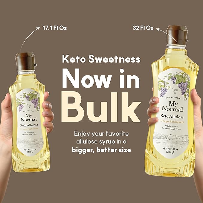 My Normal Keto Allulose 32oz - Allulose 99.52%, Monk Fruit, Stevia Blend Thin Syrup, Zero Calorie Sweetener, 1:1 Sugar Substitute, Low Glycemic, Gluten Free, Zero Net Carbs, Zero Sugar