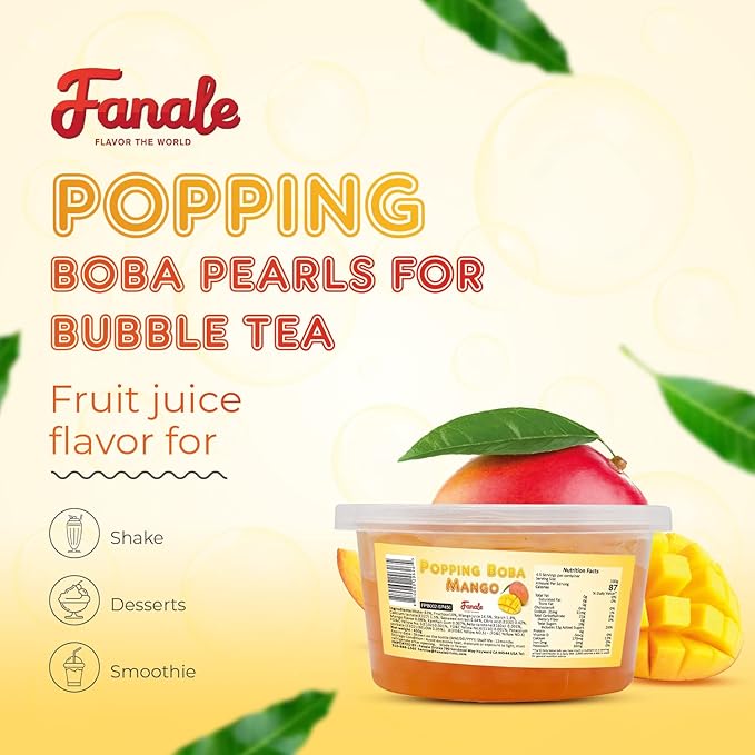 Fanale Popping Boba Pearls for Bubble Tea - 2 lb (1 lb X 2) | Mango | Bursting Boba Pearls Bubble 450g X 2 | Real Fruit Juice for Shakes, Dessert, Smoothie | FPB002-SP450 X 2