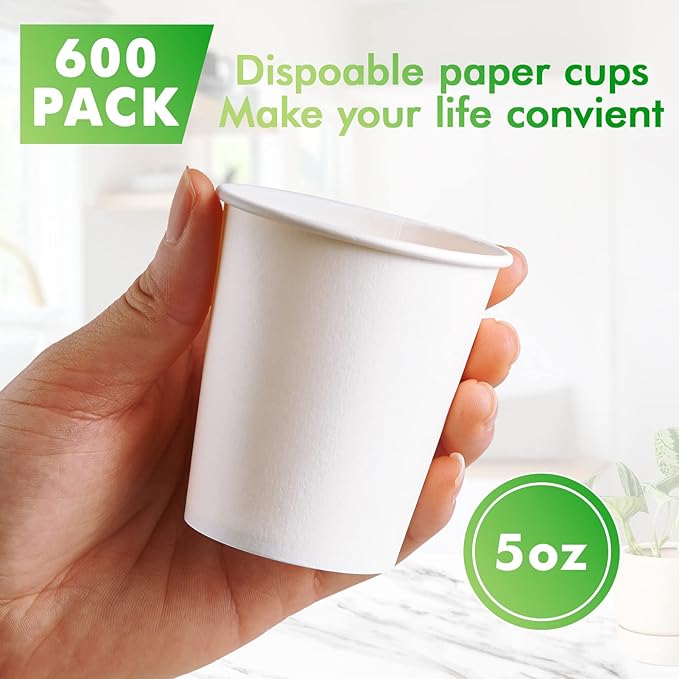 600 Pack 5 oz Paper Cups, Disposable Bathroom Mouthwash White Hot Drinking Cups for Home, School and Office