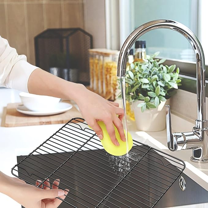 P&P CHEF Cooling Baking Rack Pack of 2, Stainless Steel Cooling Racks for Cooking Baking Roasting Grilling Drying, Dense Wires & Smooth Edge, Easy to clean, Black,15.3" x 11.25"
