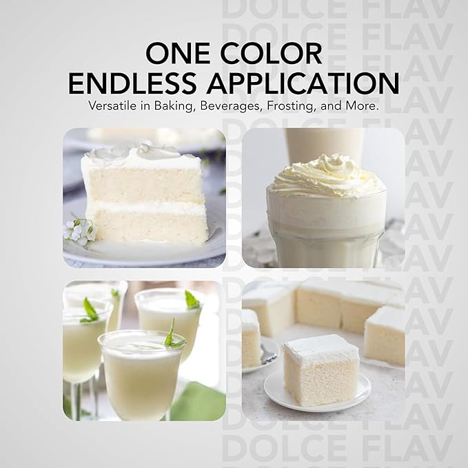 Dolce Flav Natural White Food Coloring – 2 oz Liquid Whitening Dye from Palm Oil with Graduated Dropper | Water-Soluble | For Frostings, Fillings & Beverages | Kosher | Made in USA