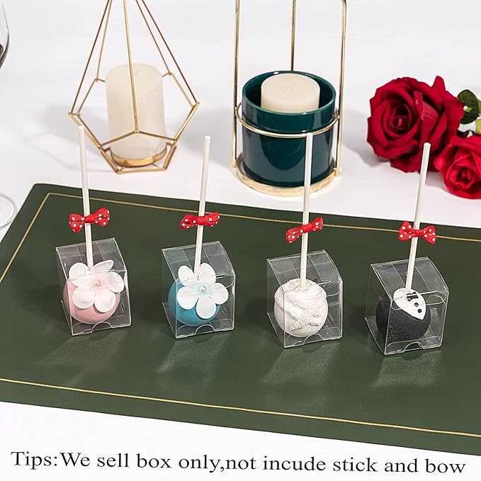 RomanticBaking 100 Pack 1 3/4" x 1 3/4" x 2" individul Single Cake Pop Box With Hole Small Gift Boxes Mini Plastic Boxes Treat Boxes Candy Boxes