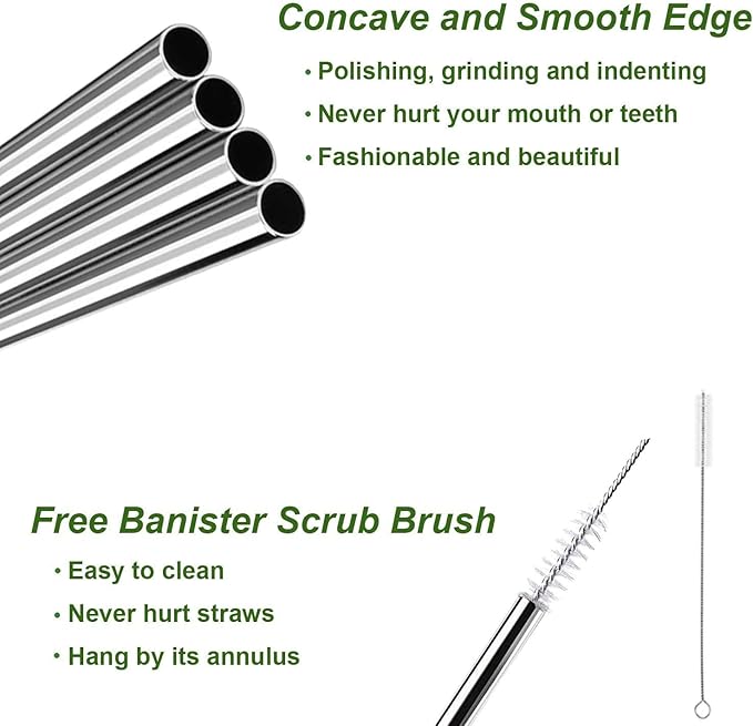 VEHHE Metal Straws Stainless Steel Straws Drinking Straws Reusable - 10.5" Ultra Long 4 + 1 - W/Cleaning Brush for 20/30 Oz for Yeti RTIC SIC Ozark Trail Tumblers (2 Straight|2 Bent|1 Brush)