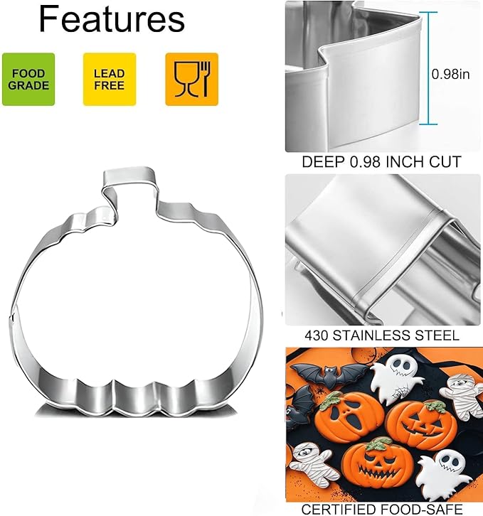 Pumpkin Cookie Cutters Set, 4", 3.22", 2" Large Fall Halloween Thanksgiving Cookie Cutters for Harvest Holiday Decoration Party Supplies
