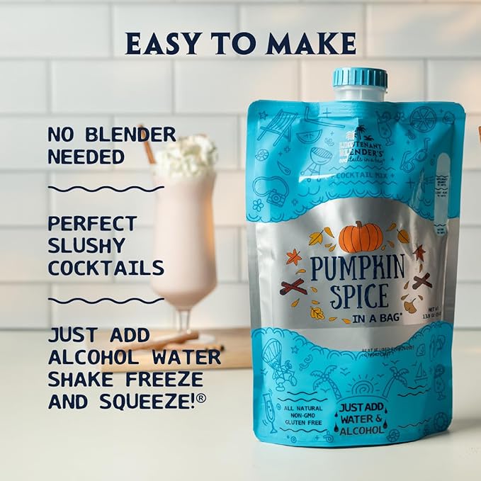 Lt. Blender's Pumpkin Spice in a Bag Cocktail Mixer - Each Bag Makes 1/2 Gallon of Cocktails - Add Alcohol or make as a Mocktail (Pack of 1)