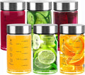 Glass Juice Bottles 6 Pack 10 oz - Wide Mouth Glass Water Bottles with Lids - for Juicing, Protein, Smoothie, Milk, Reusable, BPA Free, Stainless Steel Lids, Blender, Shaker Bottle [10oz/300ml]