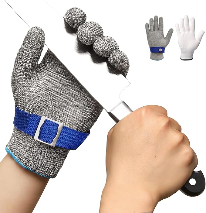 Schwer ANSI A9 Cut Resistant Glove, Food Grade Stainless Steel wire Mesh Metal Gloves, Knife Cutting Gloves for kitchen Mandoline Slicing Butcher Meat Cutting Oyster Shucking Fish Fillet（L, 1 PCS）