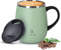 Ideus 16 oz Insulated Coffee Mug with Handle and Lid, Double Wall Stainless Steel Vacuum Thermal Coffee Mug, Travel Coffee Cup Thermal Cup for Home and Office, Avocado Green
