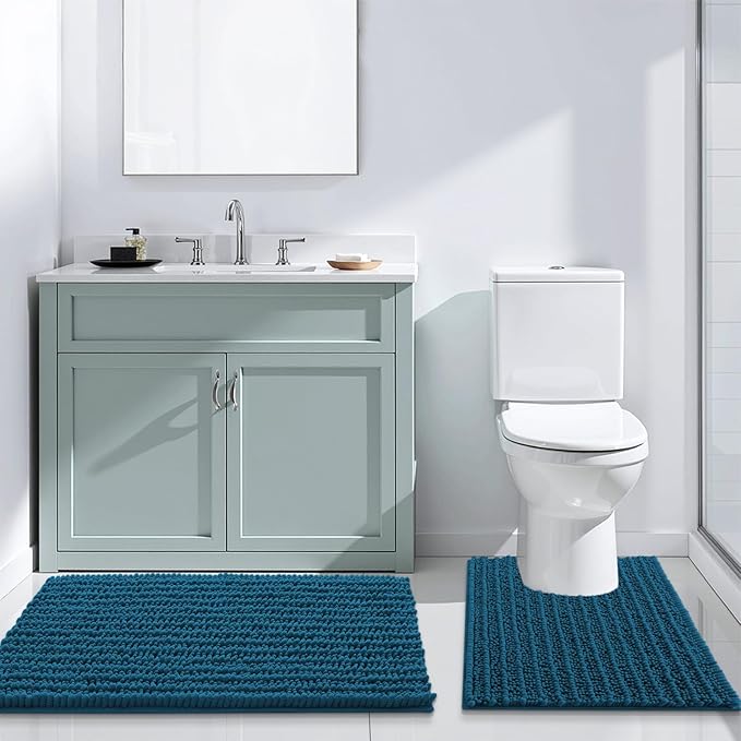 Arotive Luxury Chenille Bathroom Rug Mat, Extra Soft Thick Absorbent Shaggy Bath Rugs, Non-Slip Machine Wash Dry, Plush Bath Mats for Bathroom, Shower and Tub, 30x17, Peacock Blue