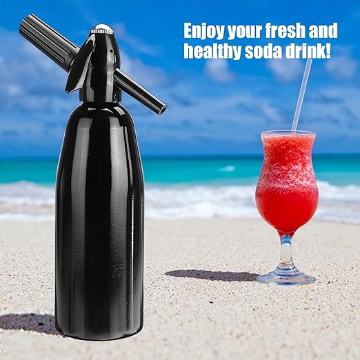 AstraLoom Soda Siphon,1L Portable Nostalgic Seltzer Water Maker Kit, Aluminum Sparkling Water Maker for Carbonated Drinks/Juices/Cocktails, Use 8 gram CO2 Cartridges (Not Included) (Black)
