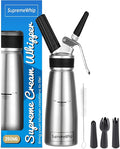 PRO Cream Dispenser, Durable High-Grip, Metal Lid with Rubber, 3 Nozzles, for Hot/Cold Use, Cleaning Brush Included, Silver - 250 ml/1 Pint
