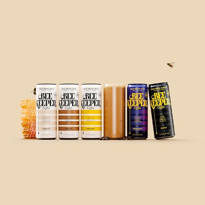 Beekeeper Coffee Cold Brew Mocha Latte with Oregon Honey, 8 fl oz cans (Pack of 12), Ready-to-Drink, 125mg Natural Caffeine