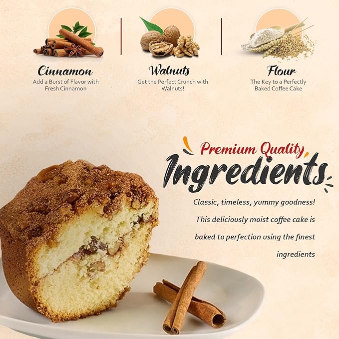 Traditional Cinnamon Walnut Coffee Cake - Cinnamon Streusel and Chopped Walnuts Toppings - Delicious Recipe of Coffee Cakes for Special Occasions (Three Cakes (1.75 Pound))
