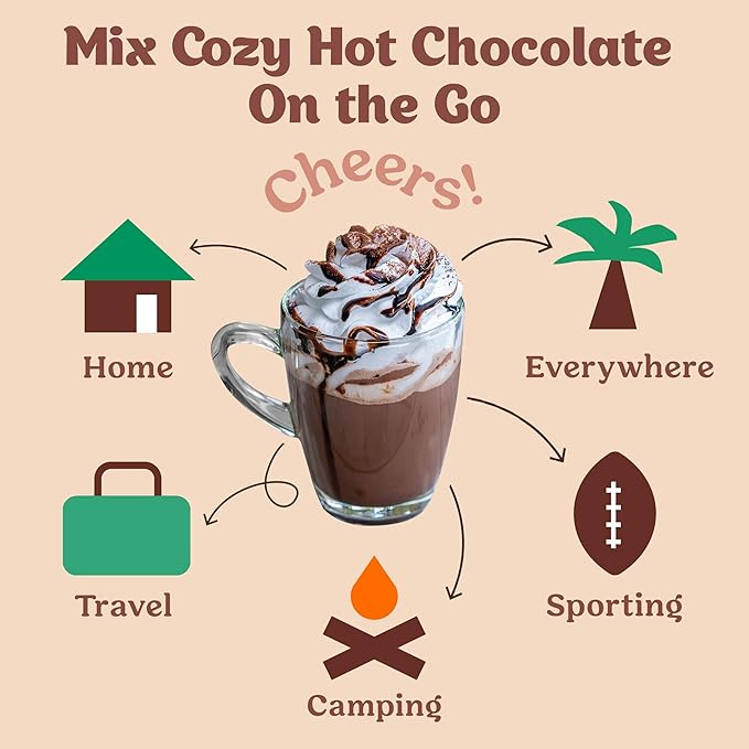 Craftmix Cozy Hot Chocolate Mix - Instant Hot Cocoa Drink Mix Packets - Made with Real Cocoa Beans - Add Milk or Water - Vegan, Low-Carb, Low-Sugar, Dairy-Free, Gluten-Free, 12 Pack