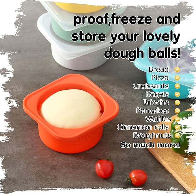 Stackable Silicone Artisan Pizza Dough Proofing Proving Trays with Air-tight Lids-4pack-500ml Volume for 250g Dough Ball (Green)