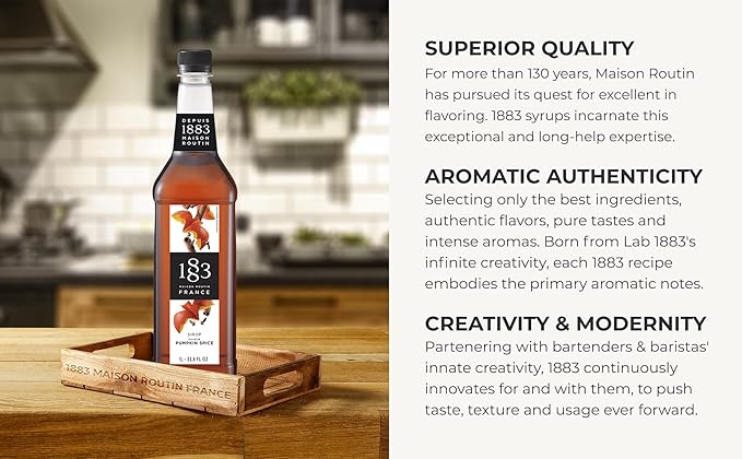 1883 Pumpkin Spice Syrup for Drinks – Authentic French Flavor, Perfect for Coffee, Lattes & Cocktails – 1 Liter Plastic Bottle – Made in France