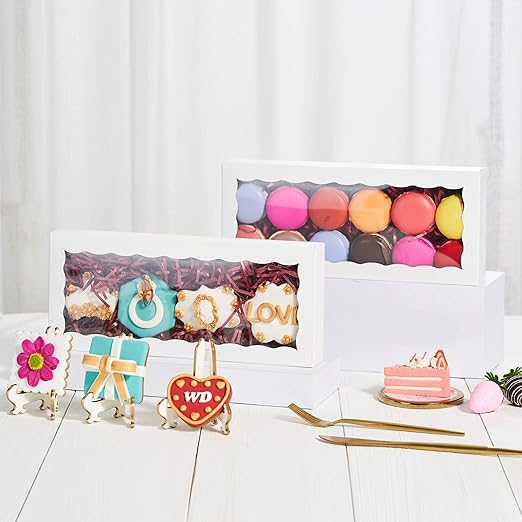 100PCS 12 x 5 x 1.5 inches Auto-Popup One Piece Premium Cookie Boxes with Window, Bakery Box for Holiday Cookie Gift Sets
