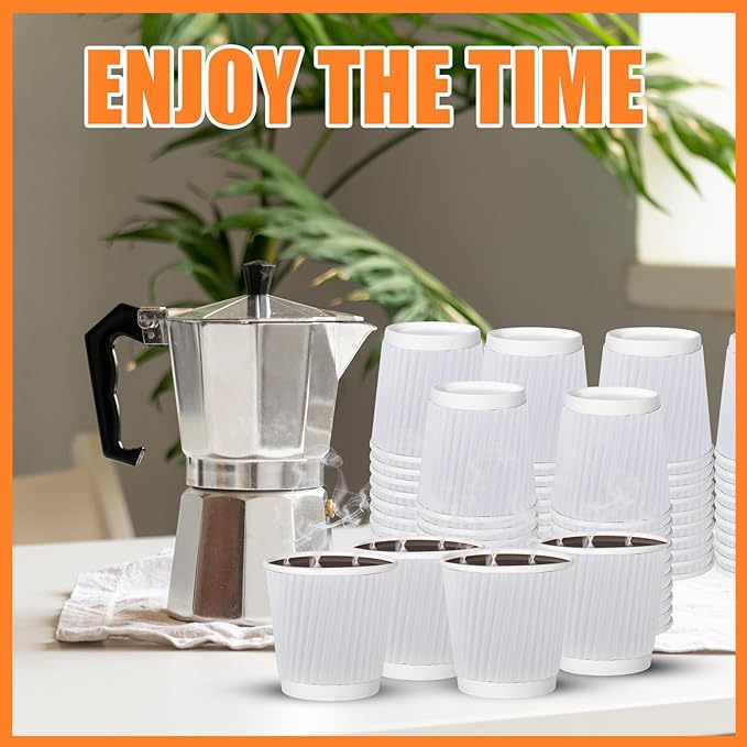 500 Pack Paper Espresso Coffee Cups,4 oz Disposable Coffee Cups,Corrugated Insulated Ripple Wall, Paper Ripple Cup for Coffee, Hot Chocolate and Hot Tea Drinks -White