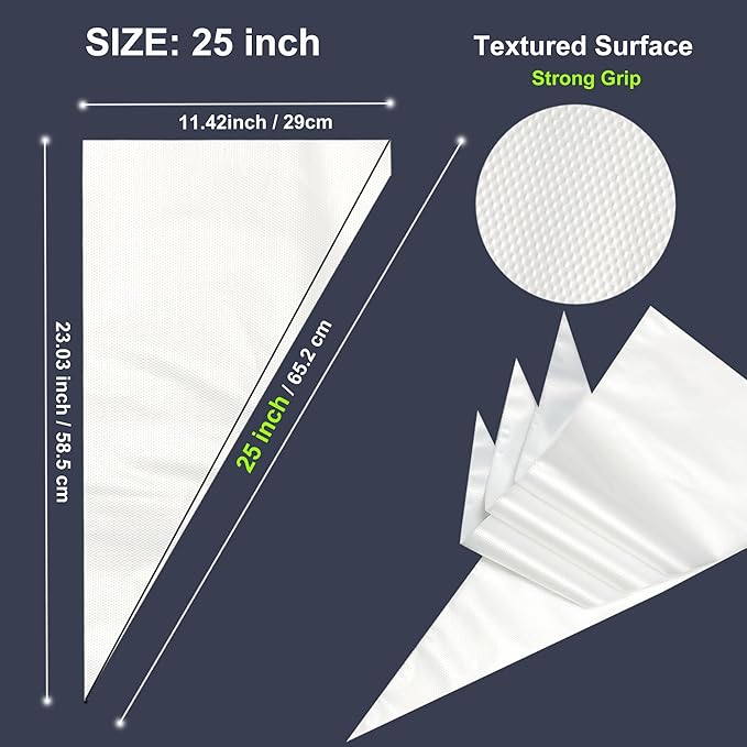 25 Inch Extra Large Piping Bags, AMBESTAR 100 Pieces Thick Disposable Anti Burst Icing Bags, Heavy Duty Icing Piping Bags Chocolate Royal Cupcake Cream Frosting Decorating Baking Supplies
