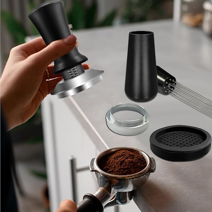 51mm Espresso Accessories Kit, Coffee Espresso Tamper Set, Spring-loaded Tamper, WDT Tool, Dosing Funnel and Silicone Gel Coffee Tamper Mat for Espresso Coffee Machines and 51 mm Portafilters