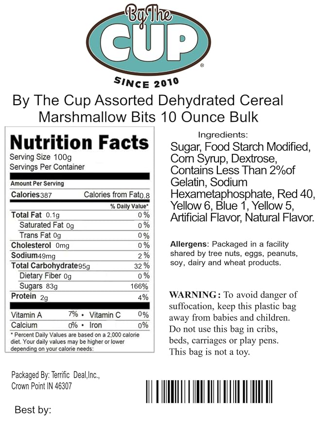 By The Cup Assorted Dehydrated Cereal Marshmallow Bits, 10 oz Bulk Bag
