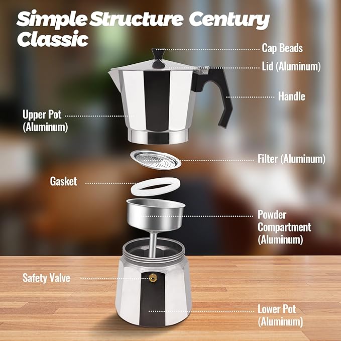 9 Cup Aluminum Moka Pot Classic Stovetop Espresso Coffee Maker 450ml 15oz Coffeemaker Percolator Mocha Pot Greca Coffee Maker Cafe Makers for Italian and Cuban Café Brewing Silver