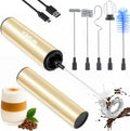 Rechargeable Milk Frother Handheld Electric Frother Wand Milk Foamer Drink Mixer for Coffee, Lattes, Cappuccino, and Egg, Stainless Steel for Travel-Beige