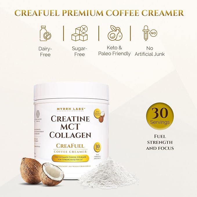 CreaFuel Creatine Collagen MCT Coconut Coffee Creamer Powder Sugar Free Keto and Paleo Friendly Supplement for Muscle Energy Brain Health Skin and Joint Support 30 Servings