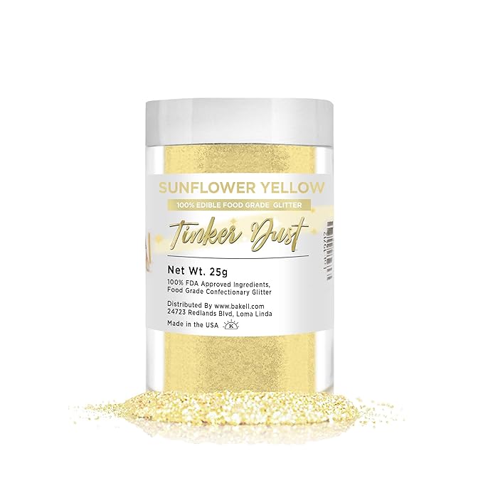Bakell - Tinker Dust Sunflower Yellow Edible Glitter (25g 1x Jar) for Cakes, Cupcakes, Cake Pops and Beverages
