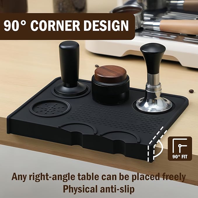 Jopgeey Espresso Tamping Mat, Coffee Tamper Mat for Espresso Machine, 10.4"x7.4" Food Grade Silicone Pad for Barista Acceessories, Waterproof Heat Resistant Tamp Station for Counter (Black)