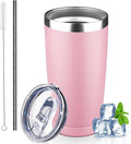 20 oz Tumbler with Lids and Straws, Stainless Steel Insulated Coffee Tumbler, Double Wall Vacuum Insulated Travel Mug Cup, Leakproof Thermal Coffee Cup for Hot and Cold Drinks (light pink)
