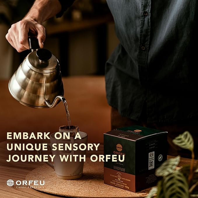 ORFEU - Special Coffee Intense - Drip Sachet - 100% Arabica Coffee, Dark Roast, Aroma of Toasted Caramel & Fruit Jam, Low Acidity, Made In Brazil, Velvety Body - 10 Units, 100g (Pack of 2)