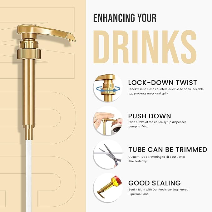 Jimoco® Syrup Pump Dispenser + Torani® Vanilla Syrup, 25.4 oz - Coffee Syrup Pump & Flavoring Bundle