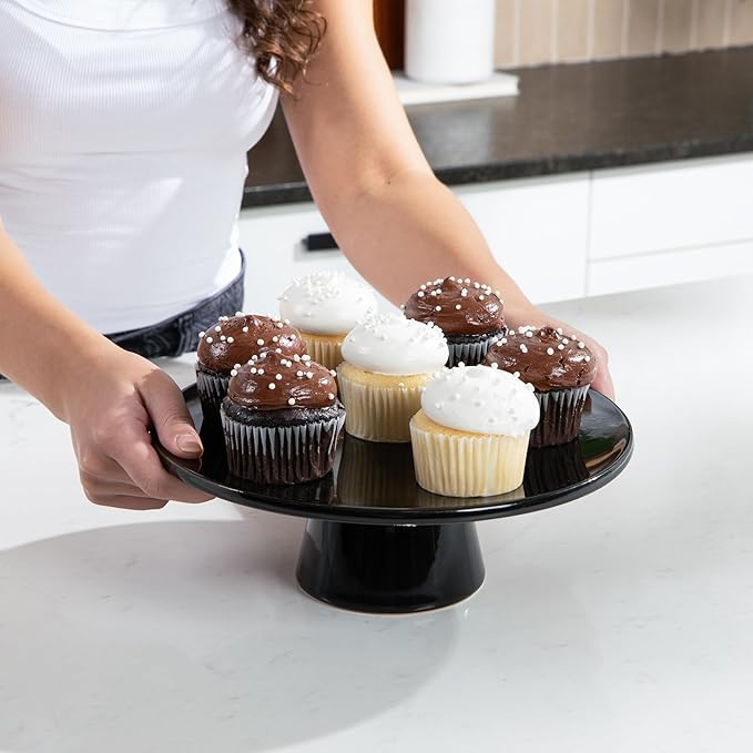 The Cake Stand -10" Ceramic Pedestal Cake Stand with Gloss Finish - Modern Display for Cakes, Cupcakes, Cookies & More - Perfect for Weddings, Birthdays & Baby Showers (White)
