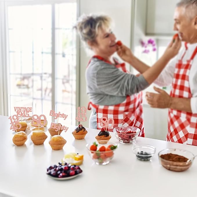 Gyufise 24Pcs 80th Birthday Cupcake Toppers Glitter Cheers to 80 Fabulous Eighty Vintage 1945 Cupcake Picks 80th Birthday Wedding Anniversary Party Cake Decorations Supplies Rose Gold