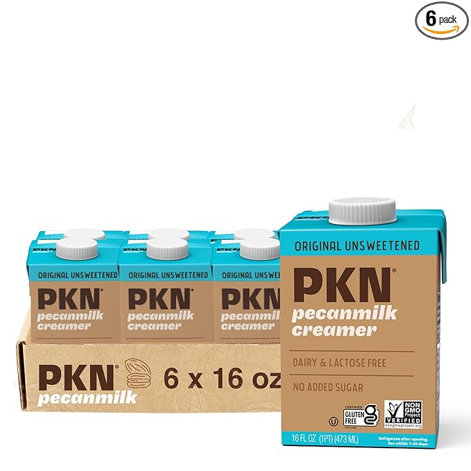 PKN Original Pecan Milk Creamer, Plant-Based, Vegan, Dairy-Free, No Gums or Oils, Shelf-Stable, Keto-Friendly, Barista-Approved, 16oz Six-Pack