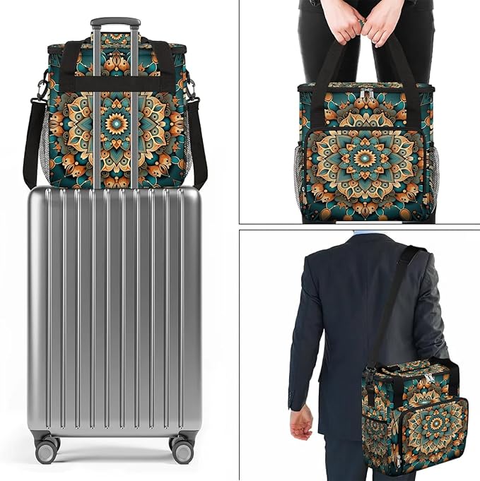 mandala flower beautiful Coffee Maker Carring Bag Travel Carrying Storage Tote Bag Compatible with Keurig K-Mini or K-Mini Plus Portable Single Serve Coffee Brewer Case with Pockets for K-cup Pods