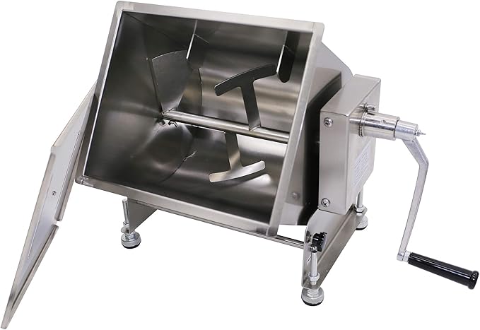 CMI Commercial Stainless Steel Manual Meat Mixers with lid,20Lb/10L Tank,(Mixing Maximum 15-Pound for Meat),Sausage Mixer Machine Meat Processing Equipment (15Lb/10L-Fixed Tank(Gear))