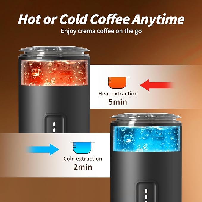 Stainless Steel Portable Espresso Maker | 7500mAh Rechargeable Battery | 20 Bar Self-Heating with USB-C | Works with Most Capsules Compatible for Camping, Travel, Outdoor (Black)
