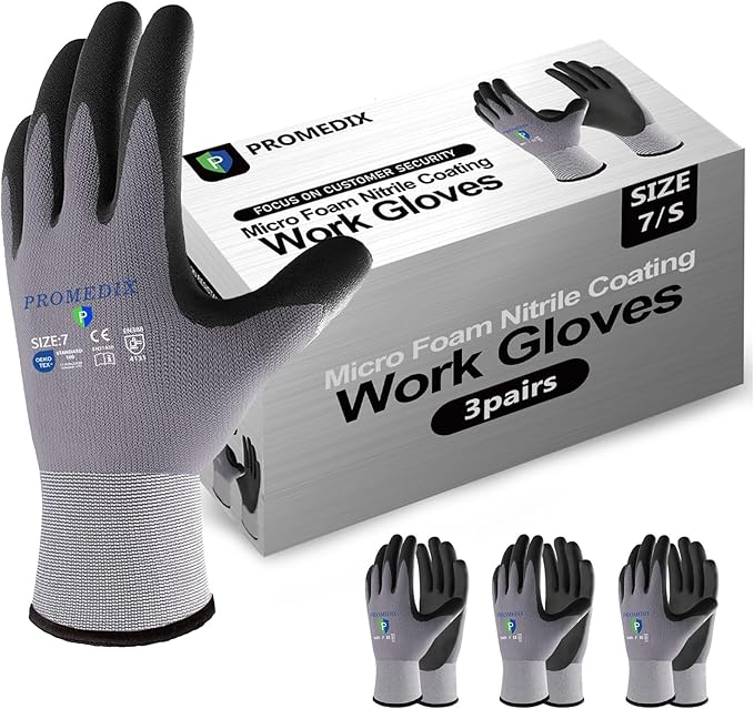 PROMEDIX P Nitrile Coated Work Gloves,MicroFoam Safety Work Gloves Men,Seamless Knit Nylon&spandex Gloves with Grip